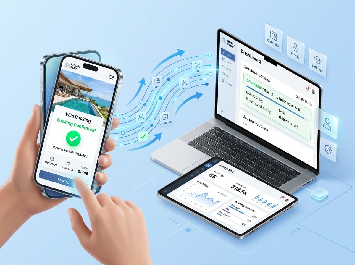 Direct Hotel Website Booking Instantly Updating PMS Dashboard